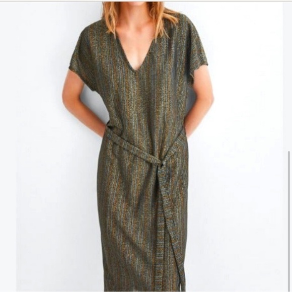 ZARA Trafaluc Metallic Stripe Midi Dress - Picture 3 of 15